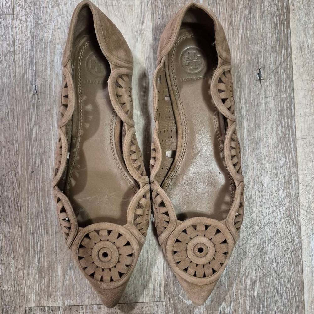Women's Tory Burch Laser Cut Suede Flats 8.5 Brown